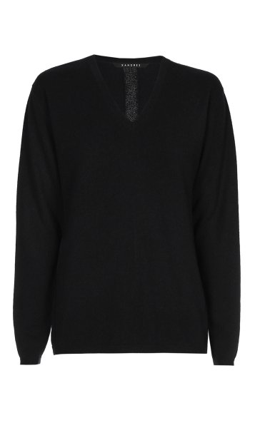 XANDRES Schwarzer Cashmere Pullover mit V-Ausschnitt 10795975