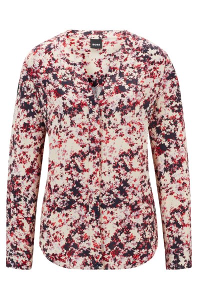 BOSS Bluse aus Satin mit Blumen-Print und eingekerbtem Ausschnitt 10749976