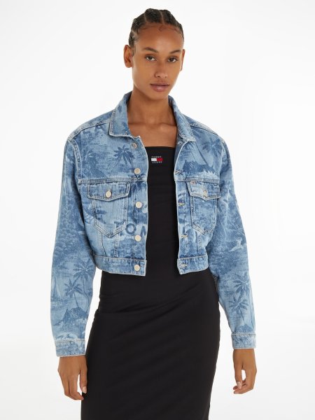 TOMMY JEANS Cropped Fit Jeansjacke mit Hawaii-Print 10735037