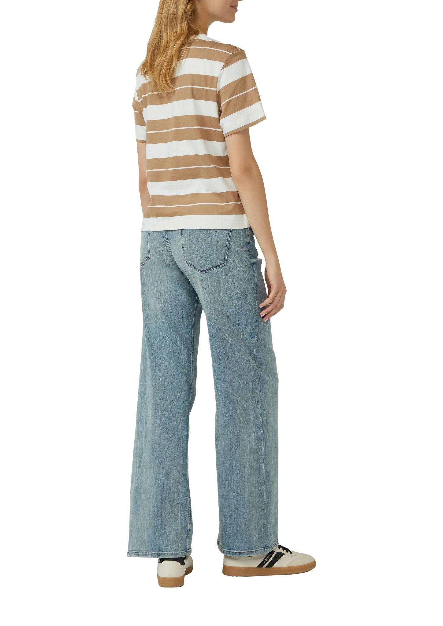 S.OLIVER Verkürztes Baumwoll-Streifen-T-Shirt mit Patch 10811365