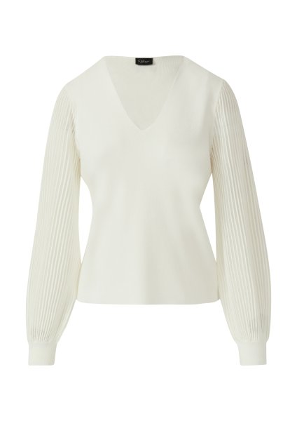 S.OLIVER BLACK LABEL Feinstrickpullover mit V-Ausschnitt und semitransparenten Ärmeln 10811286