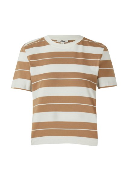 S.OLIVER Verkürztes Baumwoll-Streifen-T-Shirt mit Patch 10811365