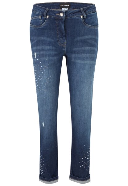 DORIS STREICH blaue 5-Pocket Jeans Hose mit Strass und Vintage-Löchern 10766892