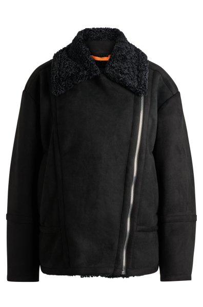 BOSS ORANGE Jacke im Aviator-Stil aus Velourslederimitat mit Shearling-Imitat 10755985