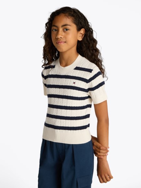 TOMMY HILFIGER Kurzarm-Pullover mit Mini-Zopfmuster 10768731