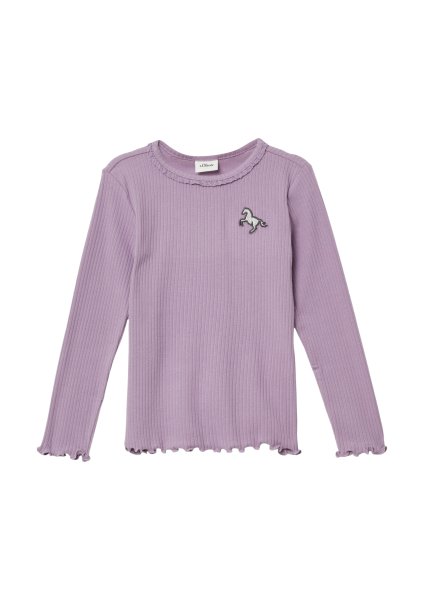 S.OLIVER Geripptes Langarmshirt mit Spitzen- und Stickdetail 10814536