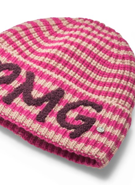 CODELLO Gestrickte Mütze aus weicher Wollmischung mit gestricktem Streifenmuster und OMG-Patches 10819372