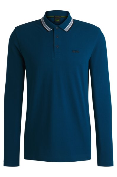 BOSS GREEN Longsleeve-Poloshirt aus Baumwoll-Piqué mit Kontrast-Logo 10756099