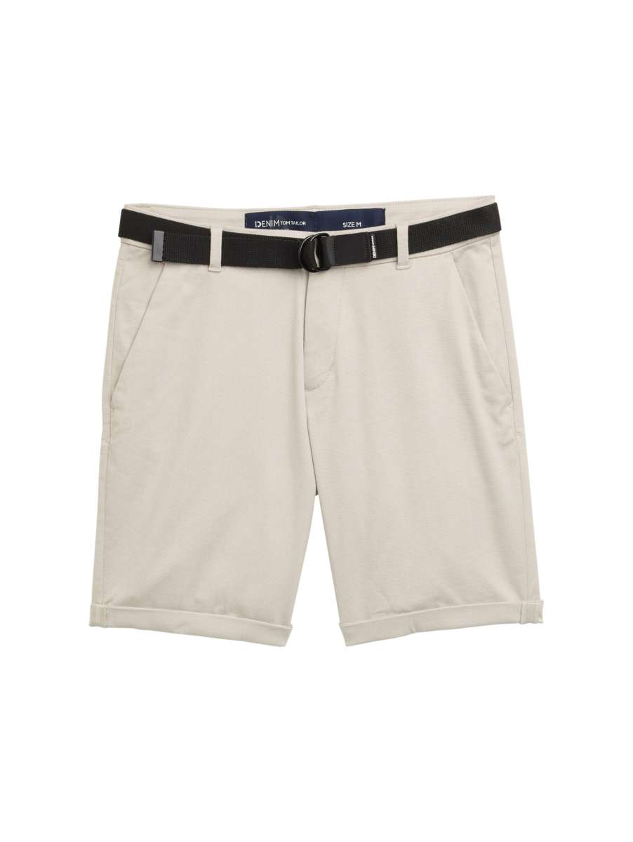 TOM TAILOR Denim Hombre Chino Bermudas Pantalones Cortos Con Cinturón 1031436, 26834 - Grey Small Broken Square