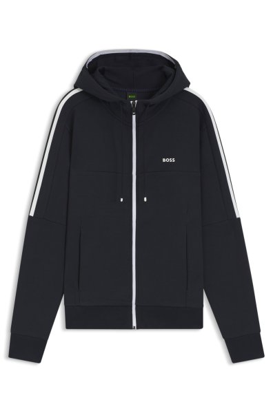 BOSS GREEN Kapuzenjacke aus Stretch-Baumwolle mit Reißverschluss und eingesetzten Streifen 10730042