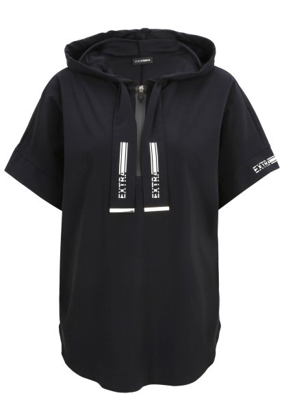DORIS STREICH Shirt aus elastischer Wirkware mit Hoody, Reißverschluss, dekorativen Motivprints und kurzem Arm 10813043