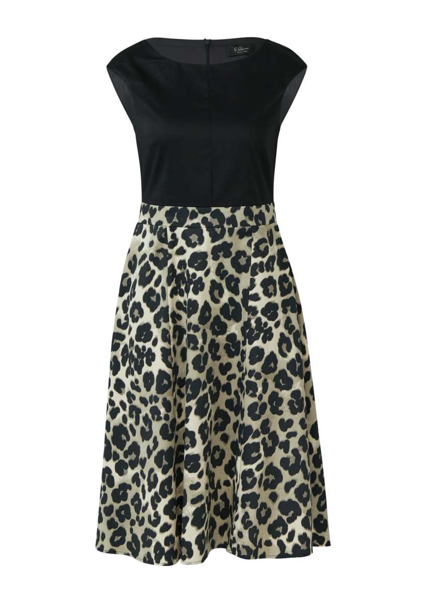 S.Oliver BLACK LABEL Damenkleid Kurz – Mit Allover-Muster, Langen Ärmeln & Bindeband