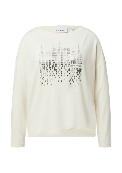 COMMA Langarmshirt mit Frontprint und Strassdetails 10820914