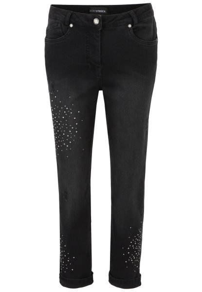 DORIS STREICH schwarze 5-Pocket Jeans Hose mit Strass und Vintage-Löchern 10766879