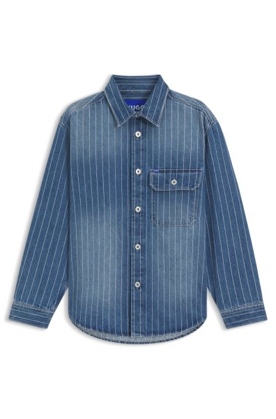 HUGO BLUE Oversized Hemd aus blauem Denim mit Streifen 10797734