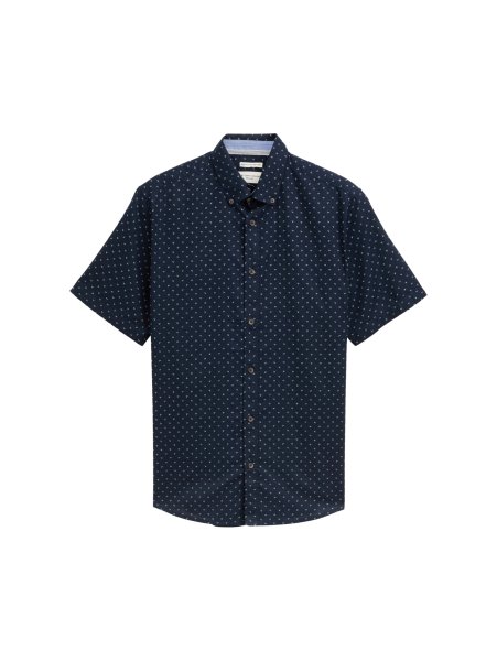 TOM TAILOR Regular Fit Kurzarmhemd mit Leinenanteil im Pünktchen-Muster 10810464