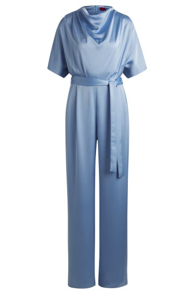 HUGO RED Regular-Fit Jumpsuit aus fließendem Satin mit Wasserfall-Kragen 10769303