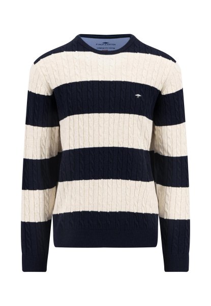 FYNCH HATTON Strickpullover R-Neck Cable Striped 10767839