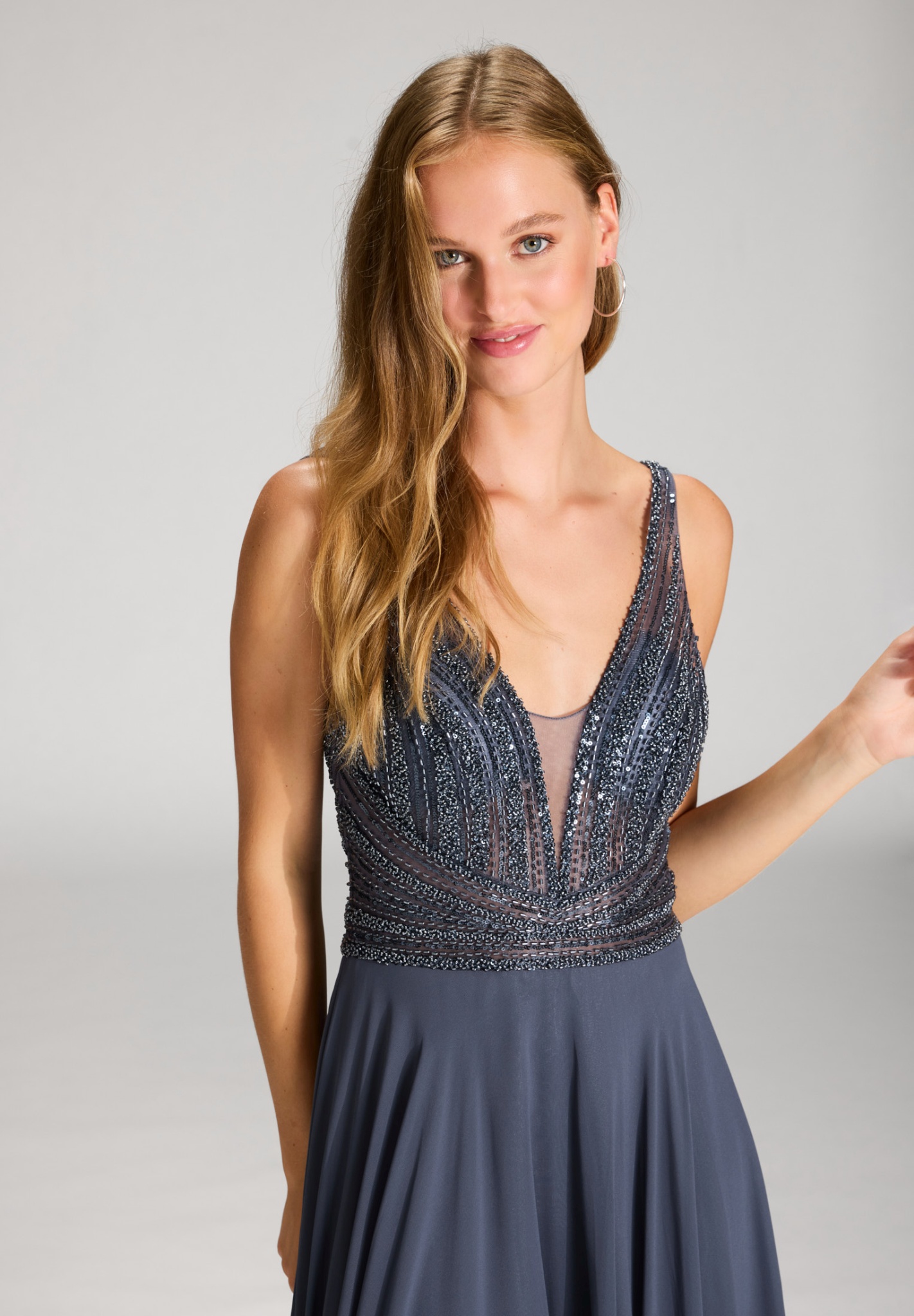 HEY KYLA Langes Chiffon-Abendkleid mit Stickerei 10797021