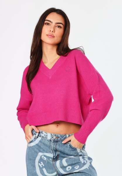 HUGO BLUE Relaxed-Fit Cropped-Pullover mit Smiley-Logo 10755321