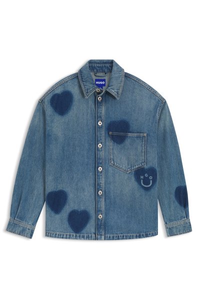 HUGO BLUE Hemd aus festem Denim mit Herz-Print 10797948