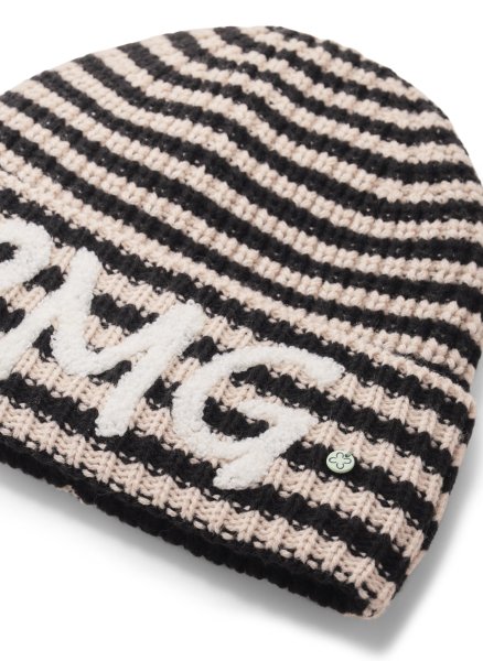 CODELLO Gestrickte Mütze aus weicher Wollmischung mit gestricktem Streifenmuster und OMG-Patches 10819372