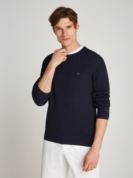 TOMMY HILFIGER Rundhals-Pullover aus Fischgrät-Strick 10768835