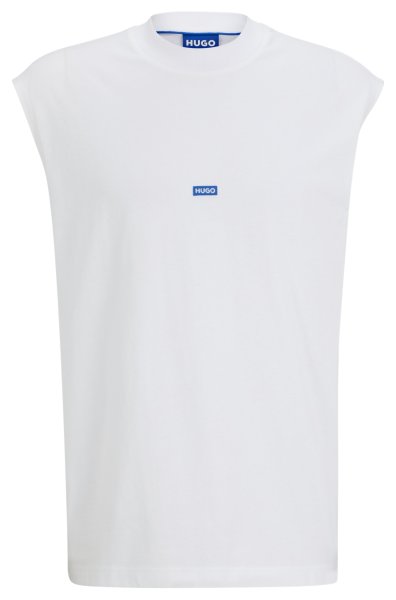 HUGO BLUE Ärmelloses T-Shirt aus Baumwoll-Jersey mit blauem Logo-Label 10768425