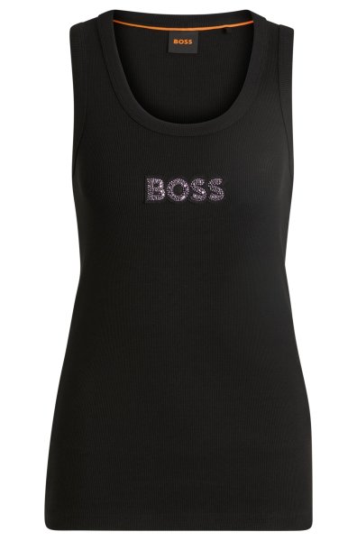 BOSS ORANGE Geripptes Tanktop aus Stretch-Baumwolle mit kristallbesetztem Logo-Aufnäher 10755988