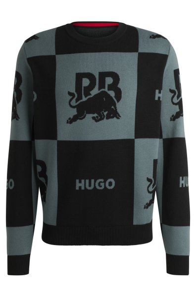 HUGO RED HUGO x RB Pullover aus Baumwolle mit Schachbrettmuster und Stier-Motiv 10755374