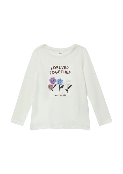 S.OLIVER Longsleeve in A-Linie mit Glitzerprint und 3D-Blüten 10814530