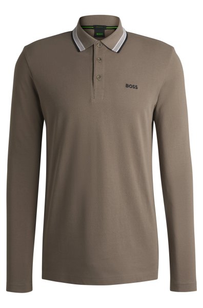 BOSS GREEN Longsleeve-Poloshirt aus Baumwoll-Piqué mit Kontrast-Logo 10756099