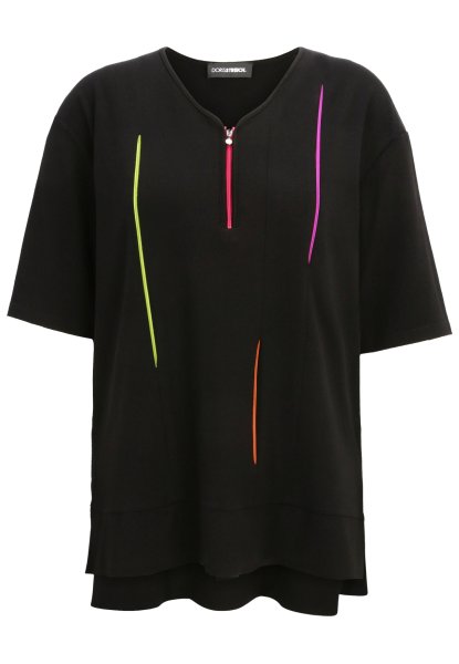 DORIS STREICH Long-Shirt mit farbigen dekorativen Reißverschlüssen und Halbarm 10813039
