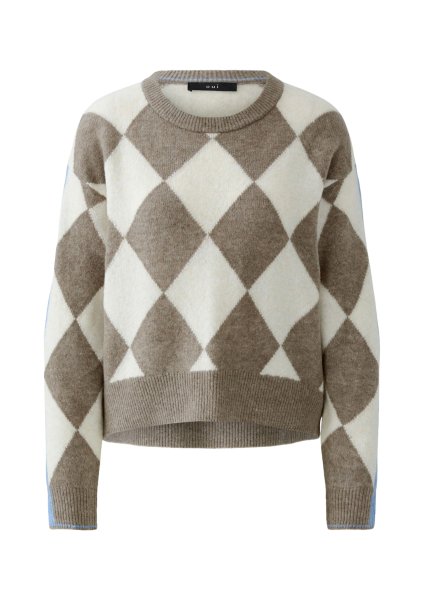 Oui Intarsierter Pullover mit Rautenmuster und kontrastfarbenem Streifen 10844842