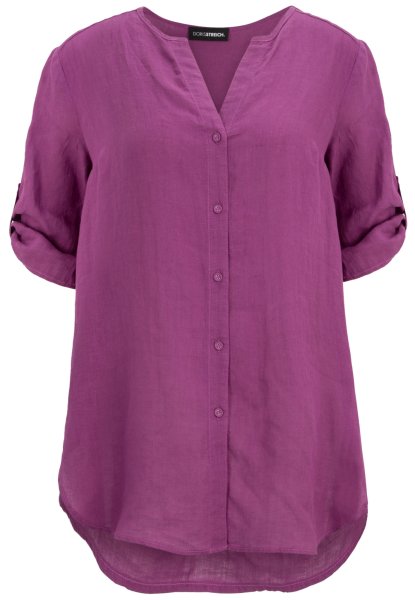 DORIS STREICH Longbluse aus luftig leichtem Leinen mit Knopfleiste und V-Ausschnitt 10813037