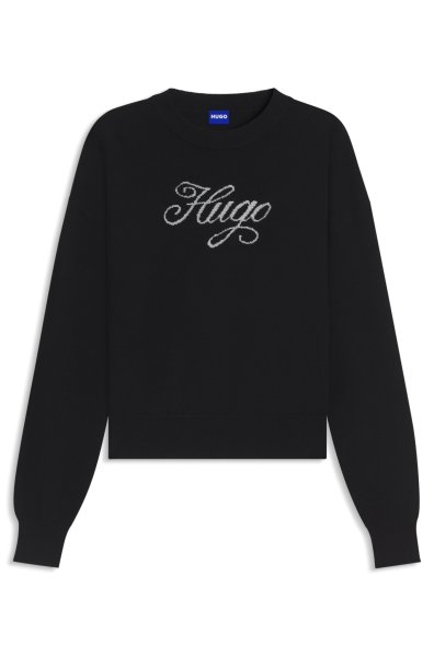 HUGO BLUE Relaxed-Fit Strickpullover mit Logo aus metallisierten Garnen 10805049