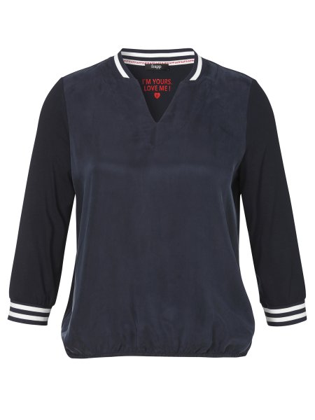 FRAPP 3/4-Arm Blusenshirt mit seidiger Front und Gummizugbund 10789326