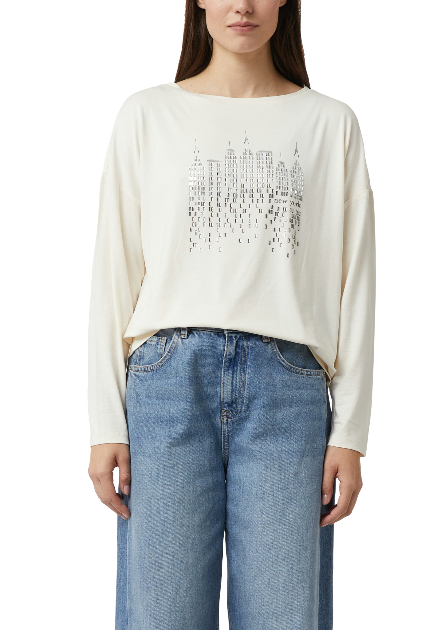 COMMA Langarmshirt mit Frontprint und Strassdetails 10820914