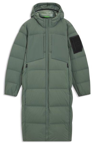 BOSS GREEN Lange, wasserabweisende Daunenjacke aus Stretch-Gewebe 10805756
