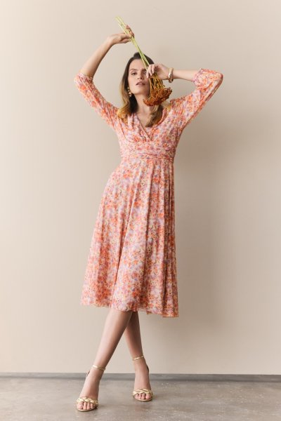 SWING DAY Kleid aus bedrucktem Mesh mit 3/4 Arm 10796210